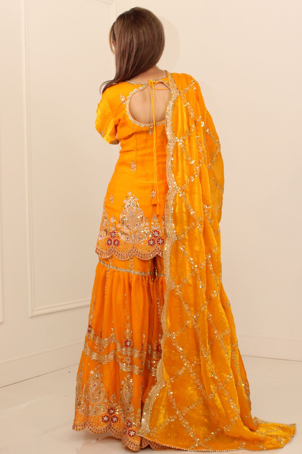Marigold Yellow Embroidered Sharara Suit