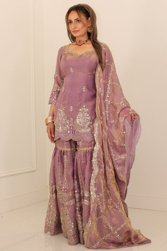 Lavender Embroidered Sharara Suit