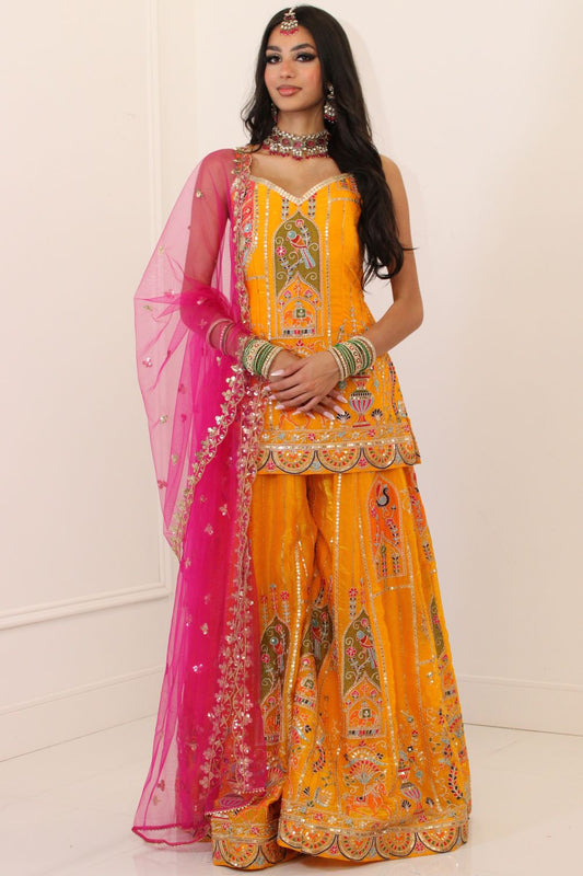Yellow Embroidered Sharara Suit