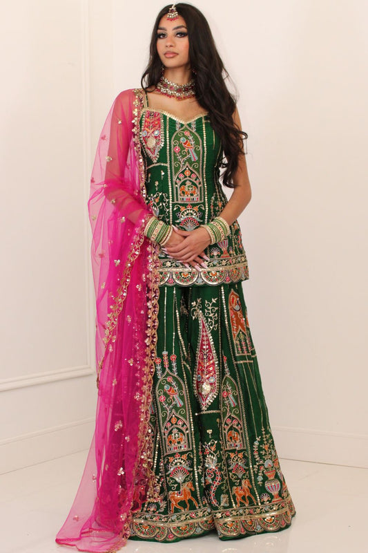 Emerald Green Embroidered Sharara Suit