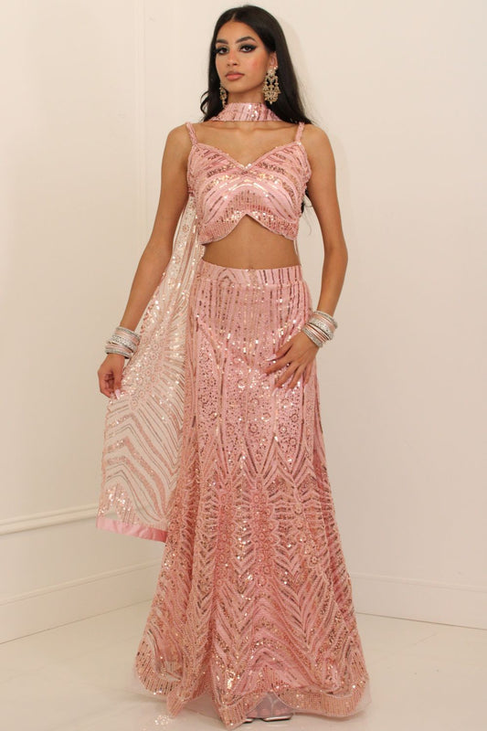 Baby Pink Embroidered Fishcut Lehenga