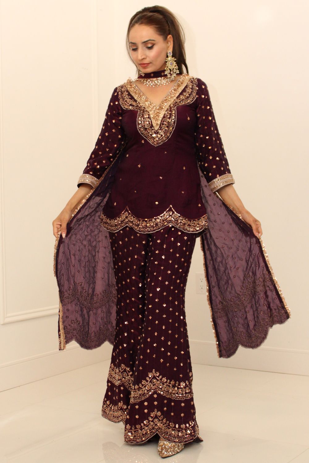 Eggplant Embroidered Bell Bottoms