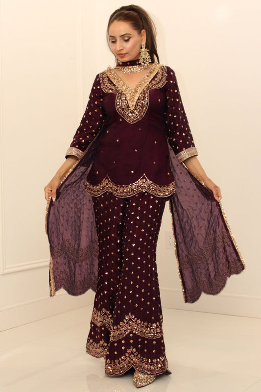 Eggplant Embroidered Bell Bottoms