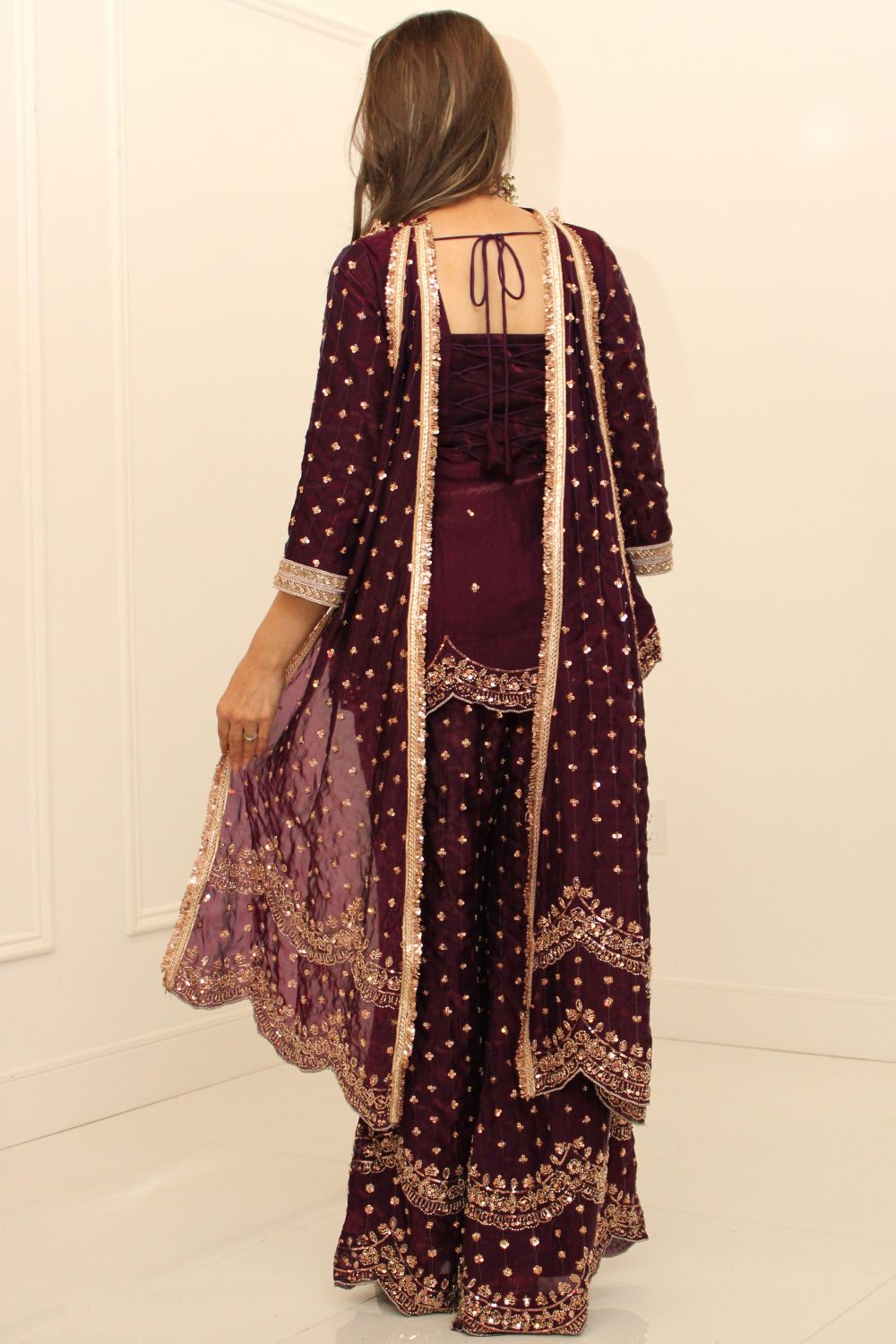 Eggplant Embroidered Bell Bottoms