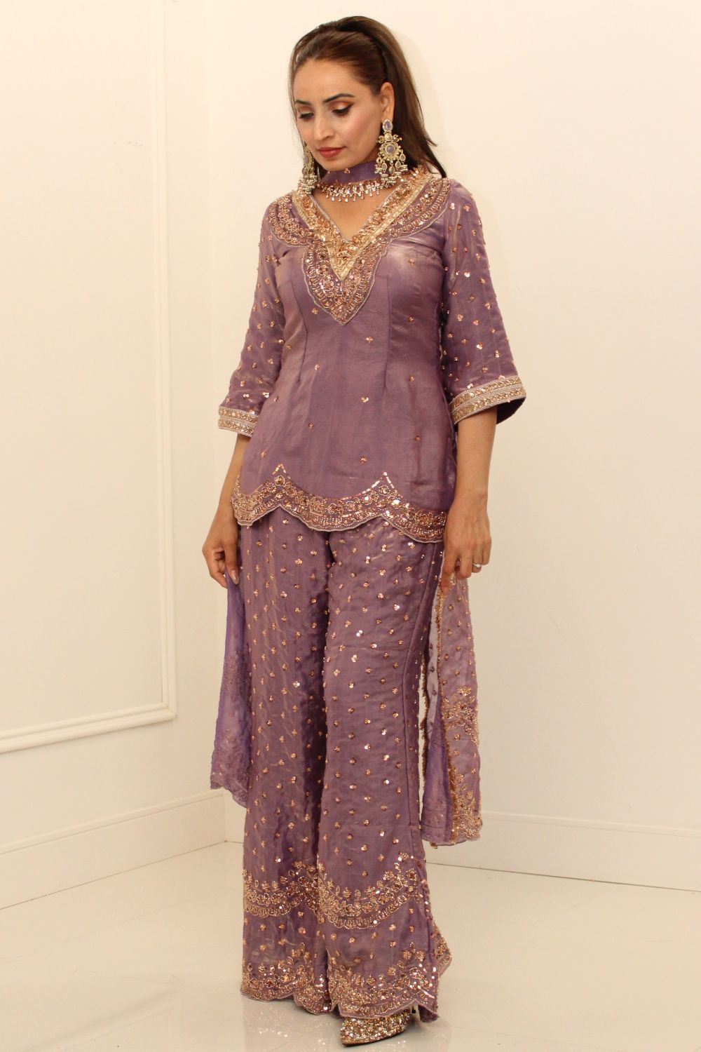Lavender Embroidered Bell Bottoms