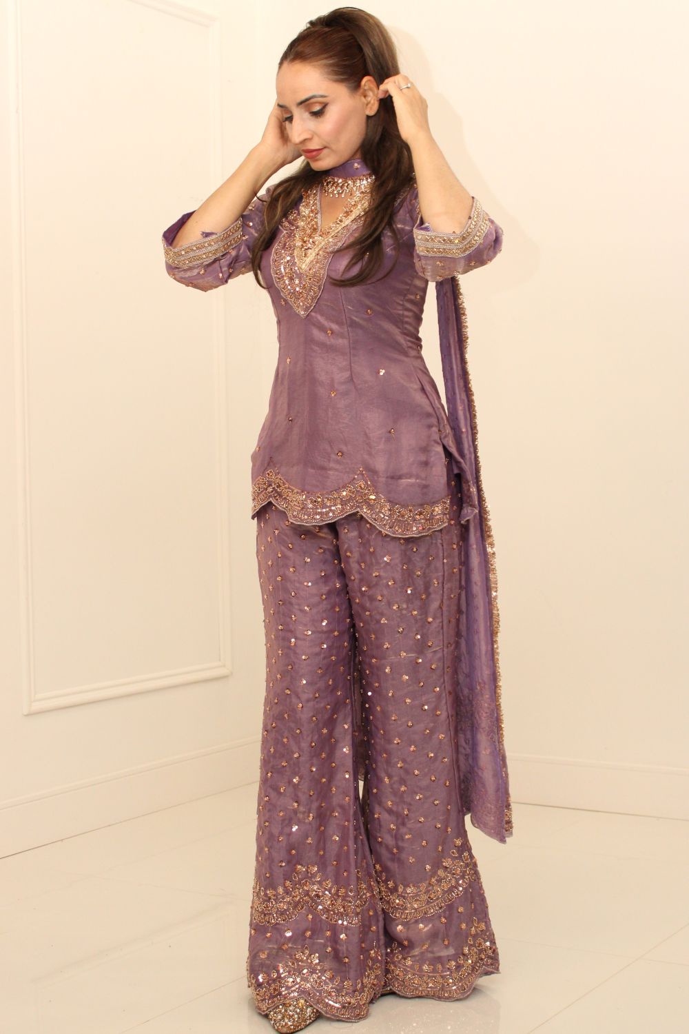 Lavender Embroidered Bell Bottoms