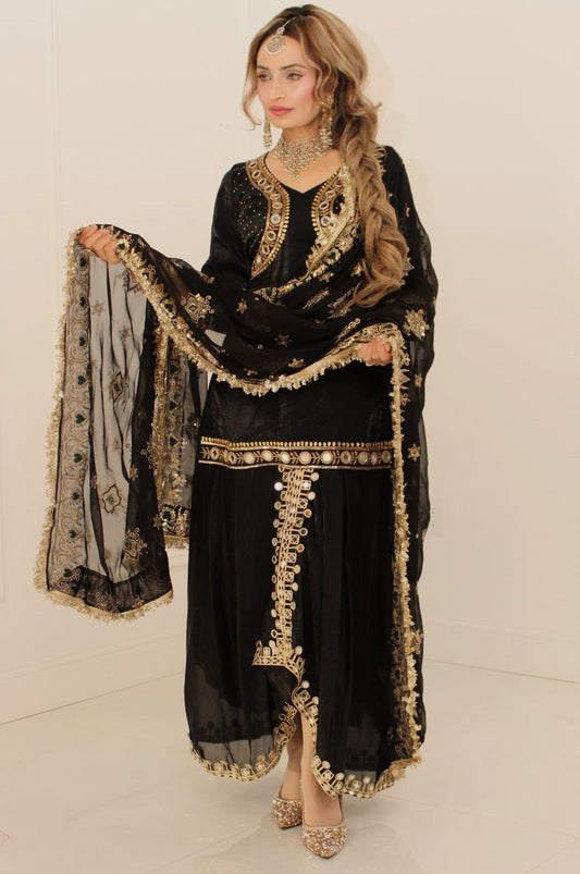 Black Dhoti Skirt Suit