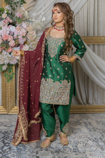Emerald Green Hand Embroidered Salwar Suit