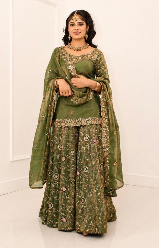 Sage Embroidered Sharara Suit