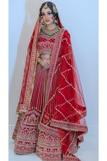 Red Embroidered Bridal Lehenga