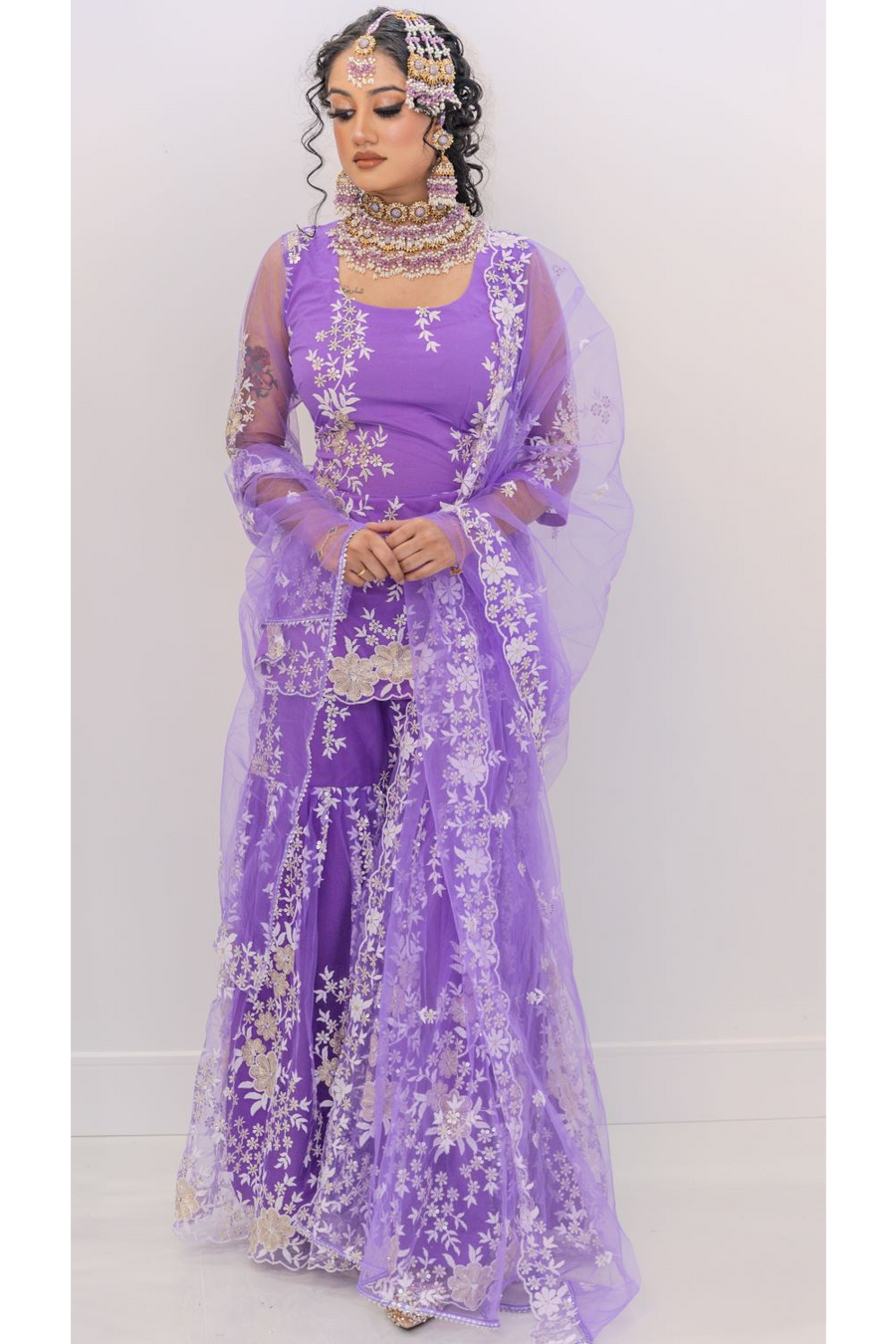 Lilac Embroidered Sharara Suit