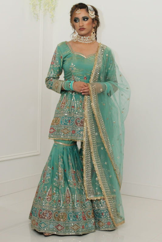 Aqua Blue Gharara Suit