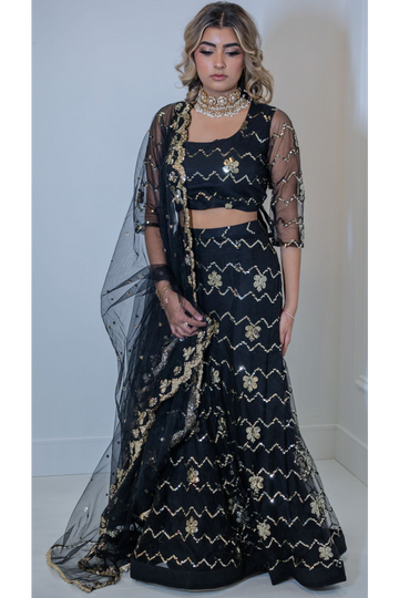 Black Embroidered Fishcut Lehenga