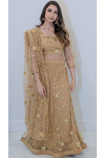 Champagne Gold Embroidered Fishcut Lehenga