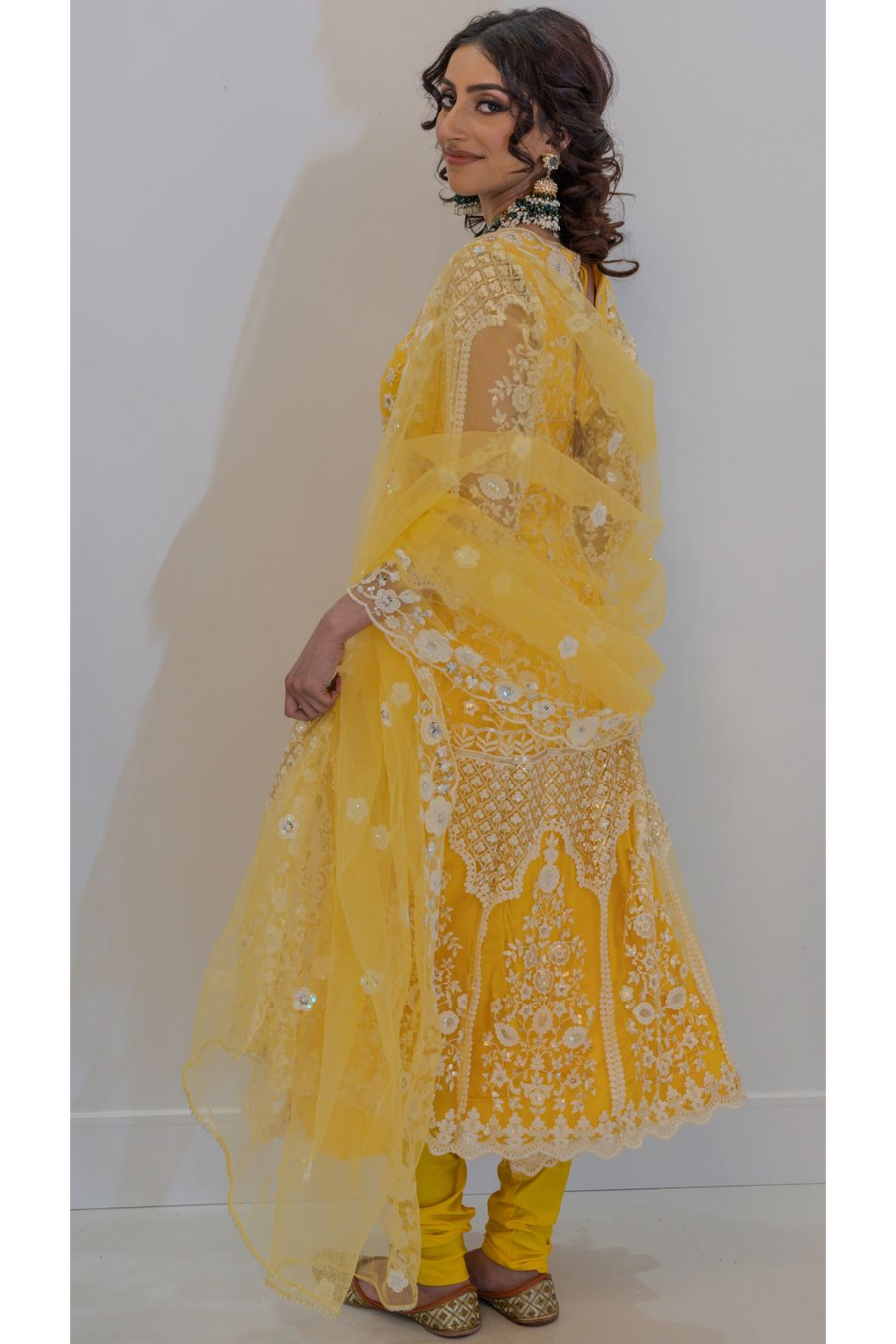 Yellow Netted Long Anarkali Suit