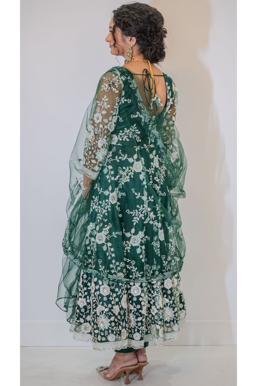 Emerald Green Netted Long Anarkali Suit