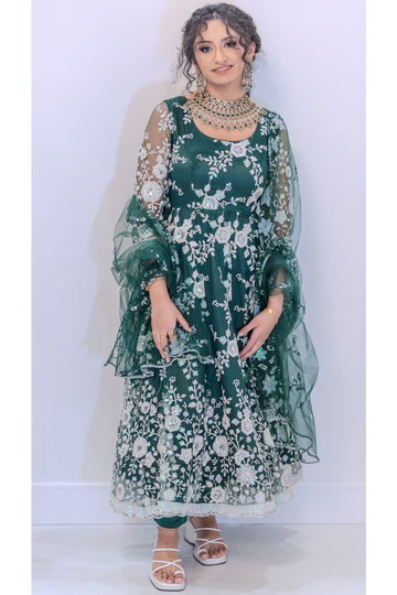 Emerald Green Netted Long Anarkali Suit