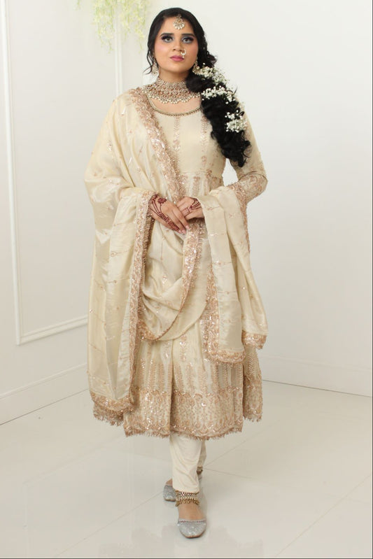 Off-White Silk Anarkali Suit